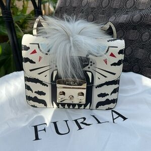 NWT Furla Metropolis Jungle Mini Crossbody White Tiger Leather Rare Limited Ed